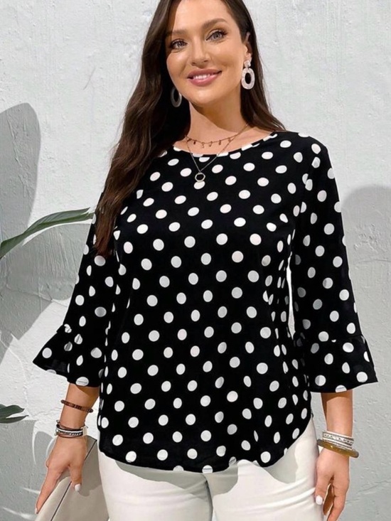 Adrianna Papell Tops - Adrianna Papell Black and White Polka Dot Blouse. Relaxed Boxy Fit.
